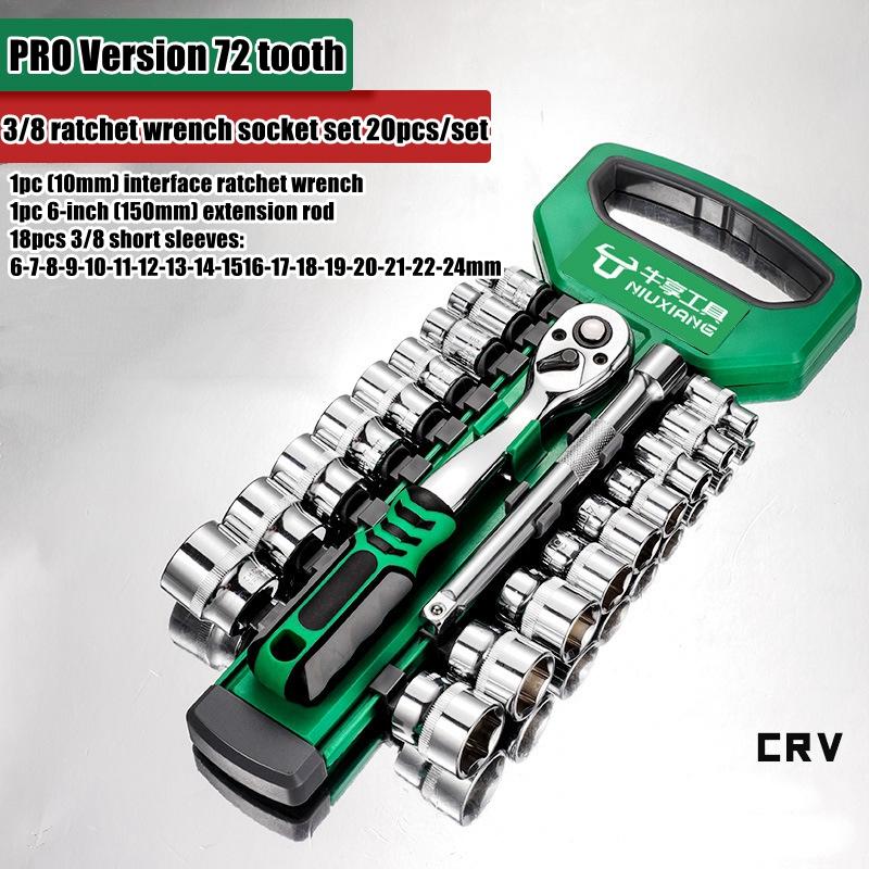 Drive Socket Set 1/4"-3/8"-1/2",CR-V Metric and Imperial Sockets with Quick-Release Ratchet Wrench,pro model 72 teeth, Sockets