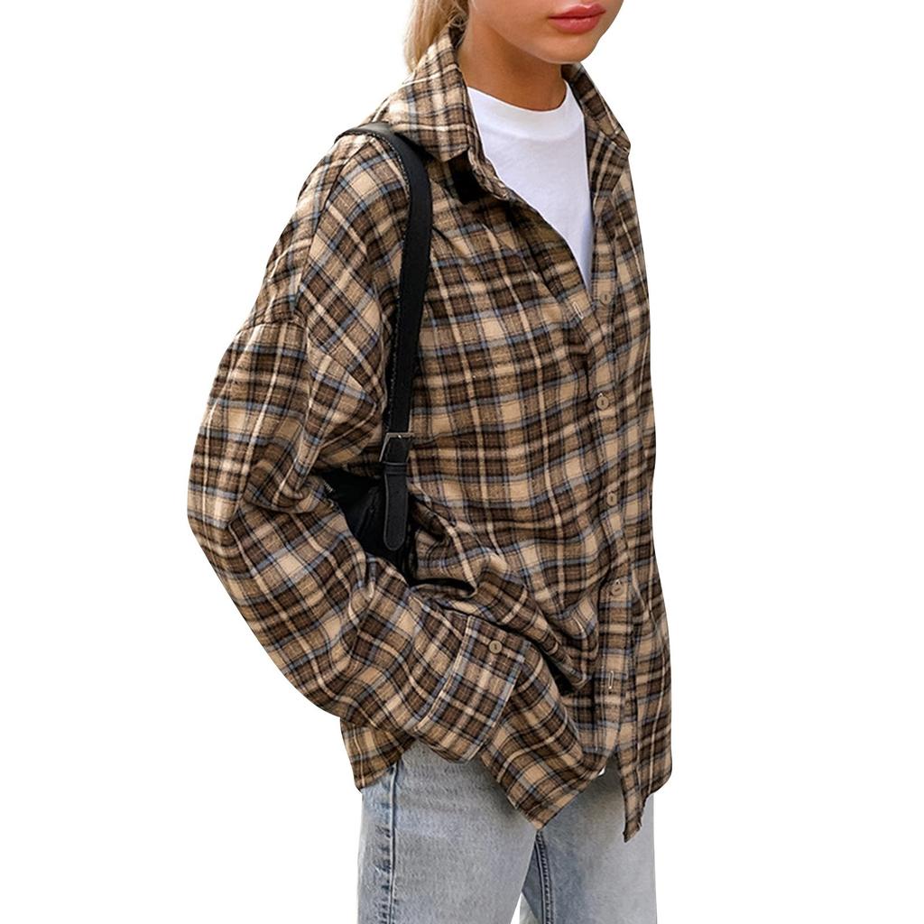 Модная женская свободная рубашка в клетку в стиле ретро