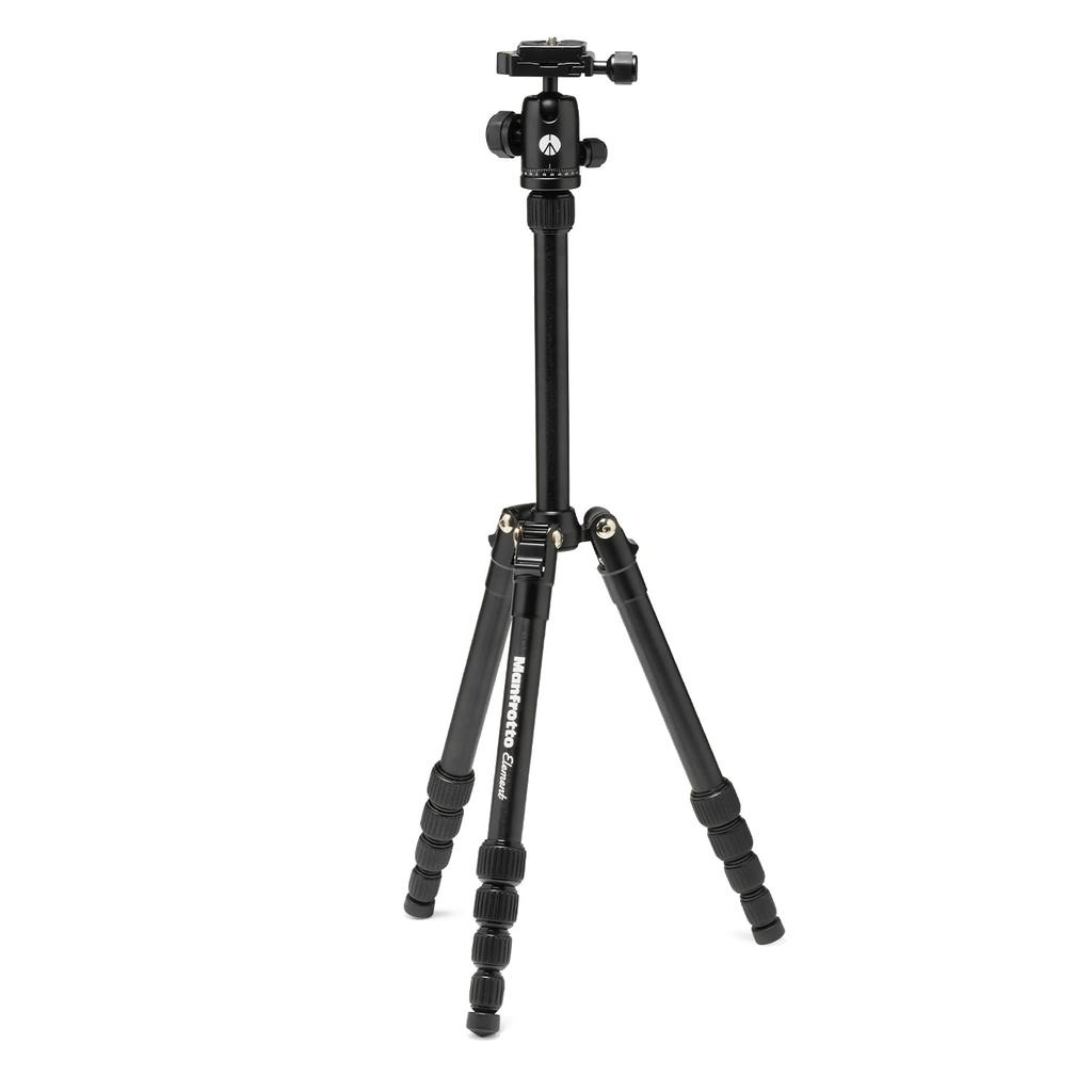 Manfrotto Element Travel with Carry Ball 6kg Load 143cm Total Height Tripod, Small, Black, Compact, Lightweight, Foldable, Case, Head, Capacity,