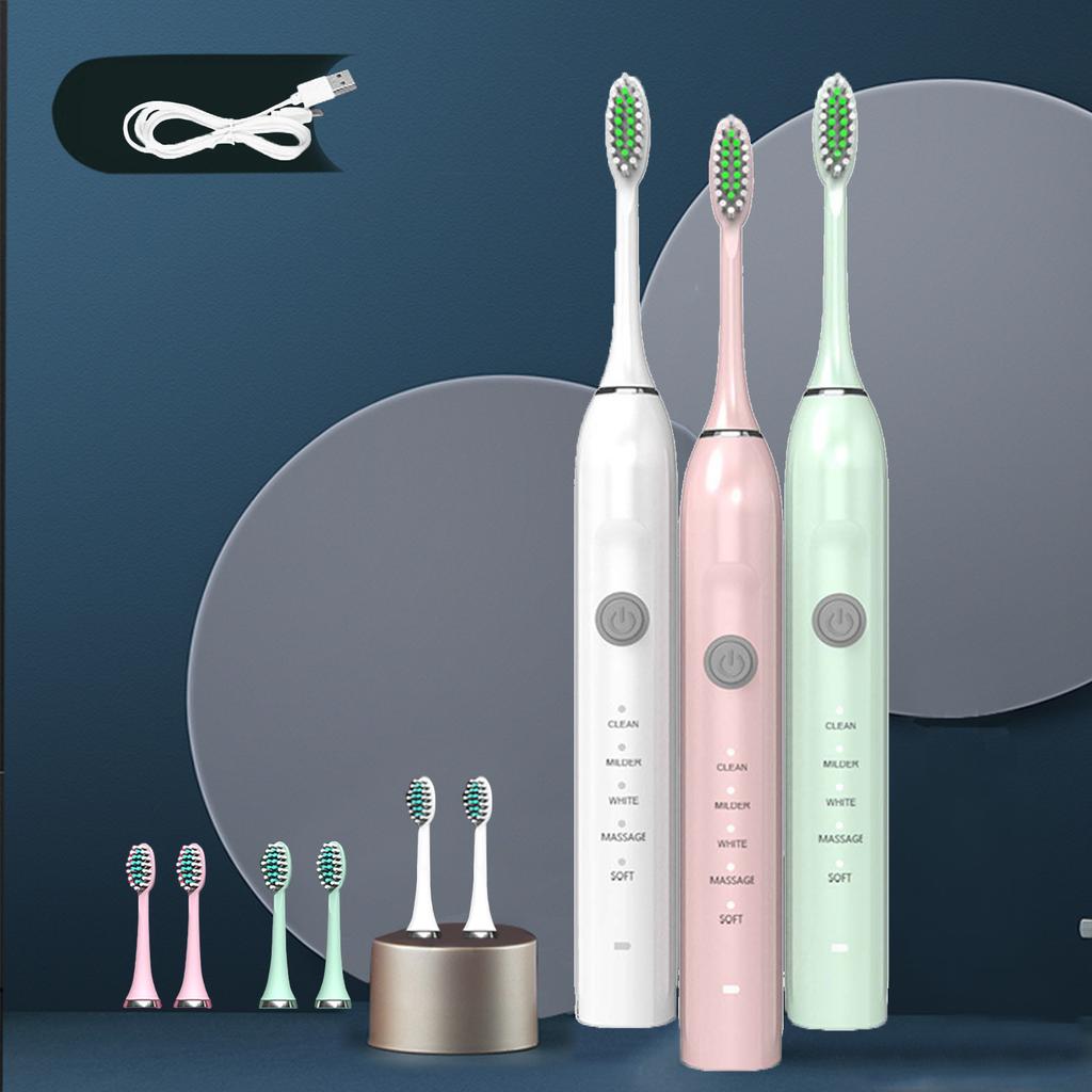 Electric Toothbrush With 3 Replacement Brushes IPX7 Waterproof Toothbrush
