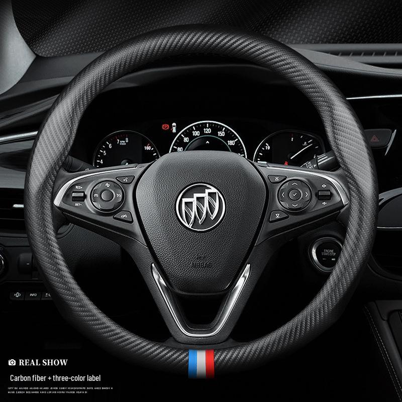 Premium Leather Steering Wheel Cover for Buick: Envision, Regal, LaCrosse, Excelle, Encore, GL6, Carbon Fiber Design