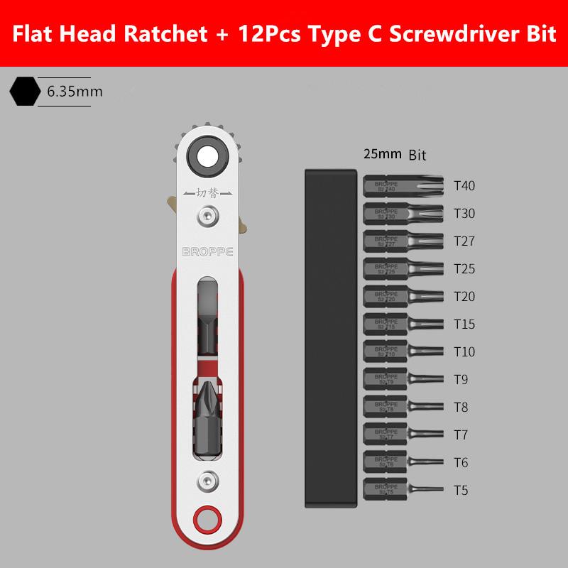 BROPPE Набор магнитных двусторонних отверток с храповым механизмом, прямоугольный 1/4 дюйма, шестигранный хвостовик, поворотная головка с трещоткой для узкого пространства, сделай сам