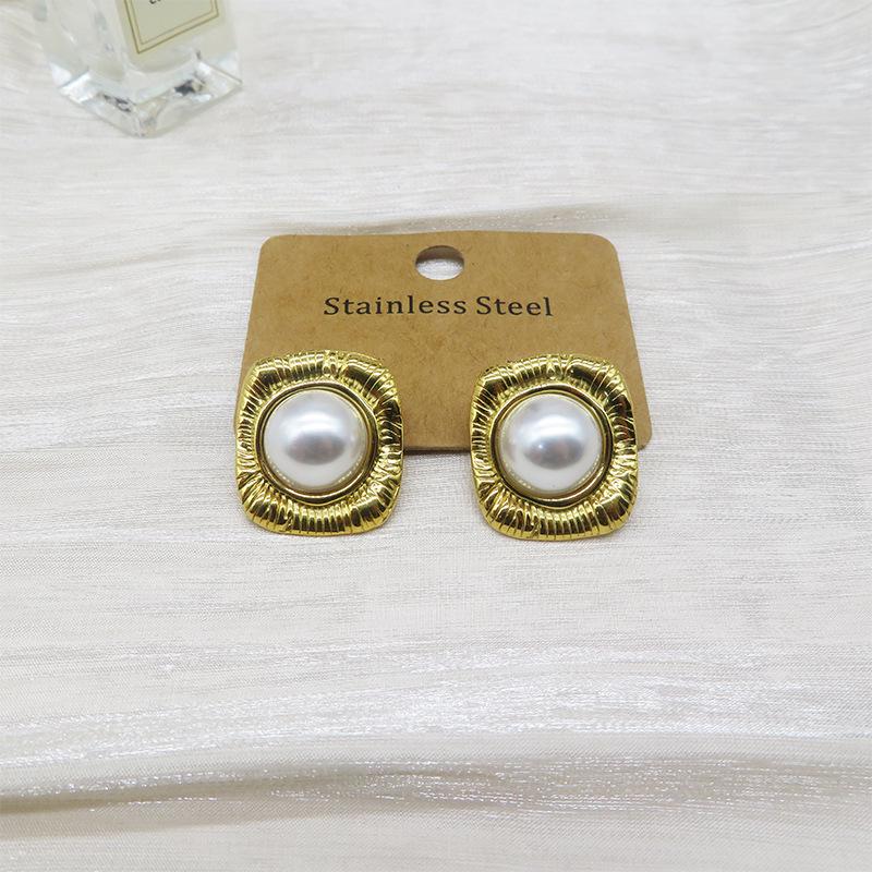 Серьги-пусеты из 18-каратного золота с барочным жемчугом: Ретро нержавеющая сталь, универсальный высококлассный дизайн для женщин