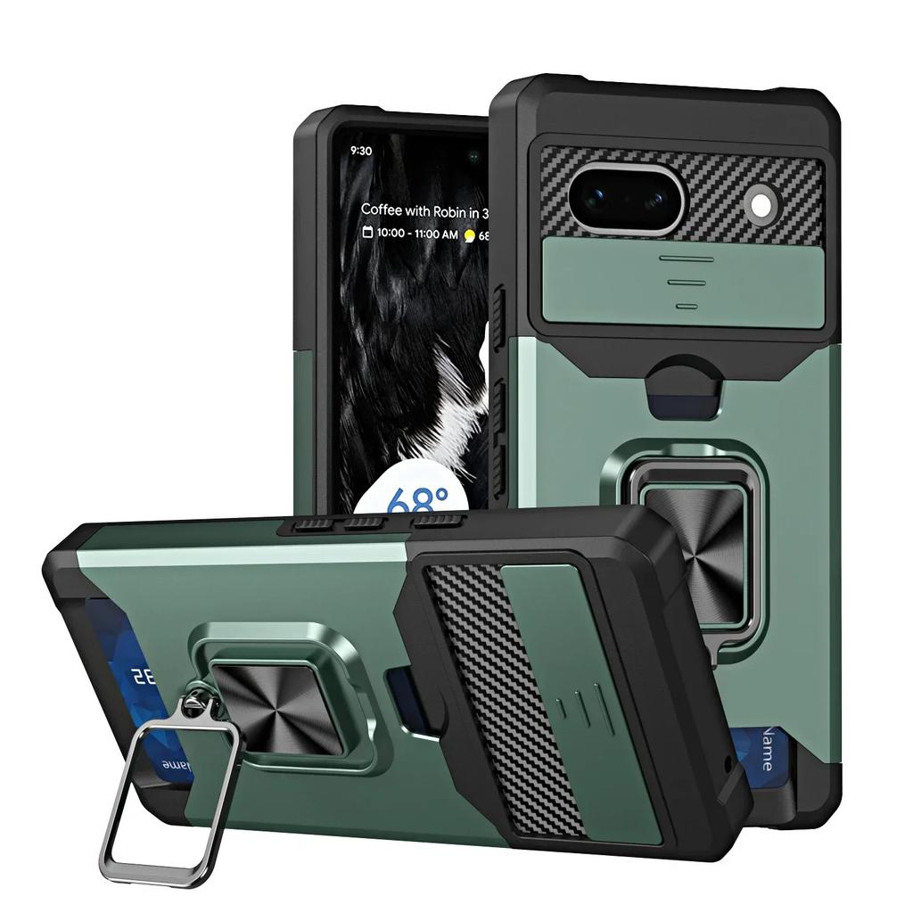 Чехол для Google Pixel 9A 9 Pro XL 8 7A 7 6 A Pro Сдвижная камера Отделение для карт Кошелек Защитный С кольцом-подставкой Крышка