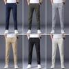 Men's Business Fashion Stretch Cotton Slim Brand Trousers Classic Solid Color Summer Thin Casual Pants Male