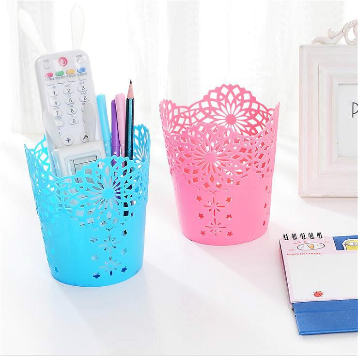 Корзины для хранения Кружевные Ажурные Настольная Мусорная Корзина Подставка для Карандашей Органайзер для Стола для Офиса Школы Дома