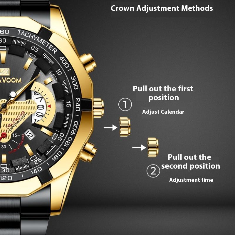 VA VA VOOM Часы для мужчин Люминесцентные кварцевые часы Юго-Восточная Азия Спорт Досуг Стальной ремешок Часы Спорт