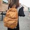 Simple Schoolbag Women's Corduroy Solid Color Backpack Middle School Students' Casual Bag for Men