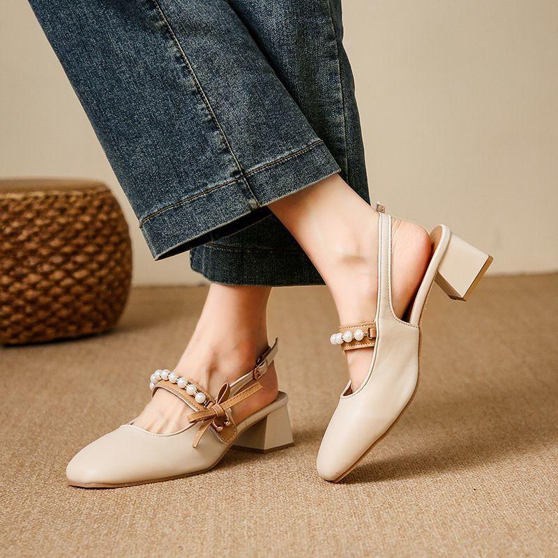 Korean version of fairy style fashion medium thick heel Mary Jane shoes women's summer new fashion outer wear bag head sandals 2025 women