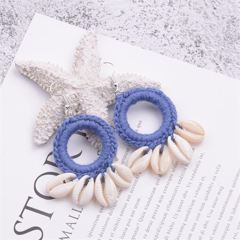 Серьги-ракушки с кисточками, модные пляжные серьги в стиле бохо, оригинальные новые большие круглые висячие серьги, женские вязаные крючком серьги