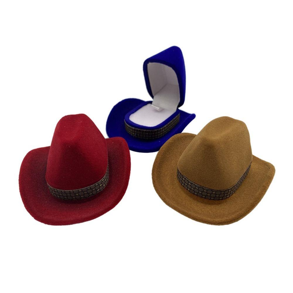 Vintage Western Cowboy Hat Ring Box Personalized Creative Ring Box Jewelry Storage Boxes  Couple