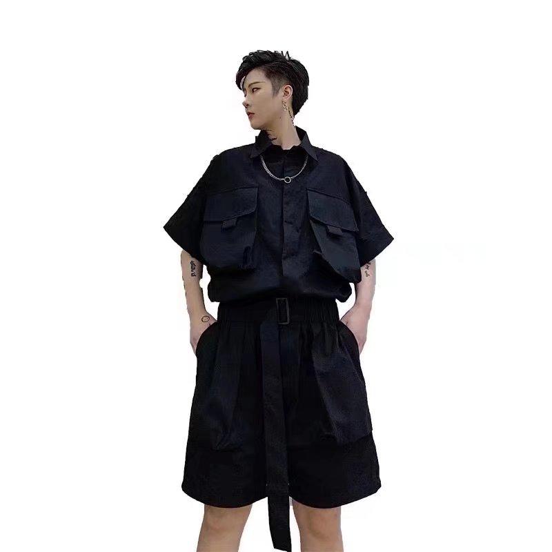 Летний мужской комбинезон с короткими рукавами и шортами, модный ретро-комбинезон в рабочем стиле, свободный комплект, ультратонкий