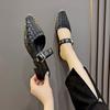 Woven Retro Sandal Slippers Female Outer Wear 2024 Summer Low Versatile Pointy Head Belt Buckle Baotou Half Drag Mary Jane Shoes