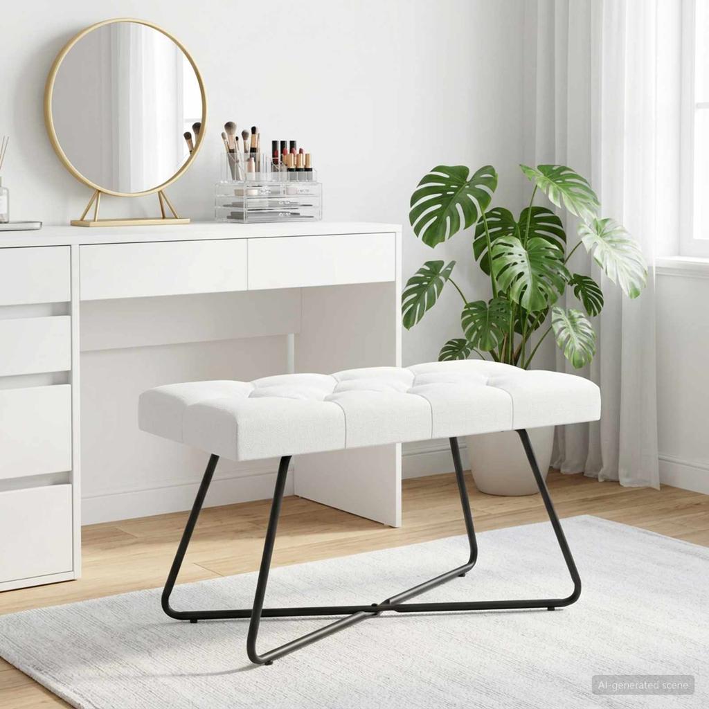 Button Tufted Bench White 80 x 40 x 46 cm Fabric