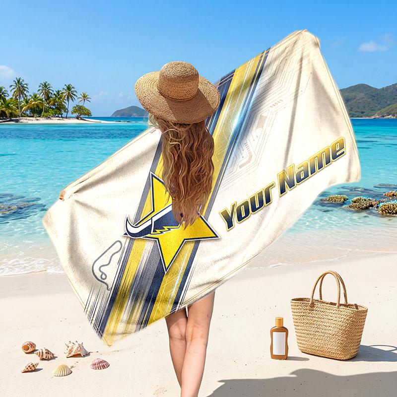North Queensland Cowboys Customized Name Text Beach Towel, Soft Absorbent Towel Beach Pool Travel Personal Gift