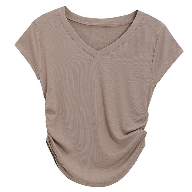 Custom V-Neck Waist-Slimming Flying Sleeve T-Shirt - 2025 Lazy Style Summer Casual