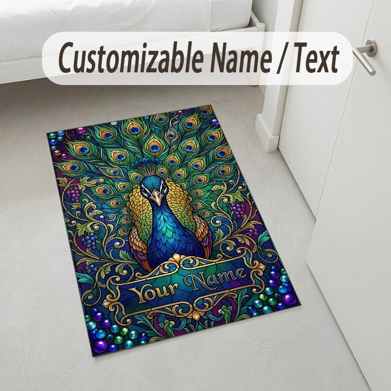 Pastel Floral Theme Soft Crystal Velvet Rug Custom Name & Text Print Non Slip Floor Rug for Bedroom Living Room