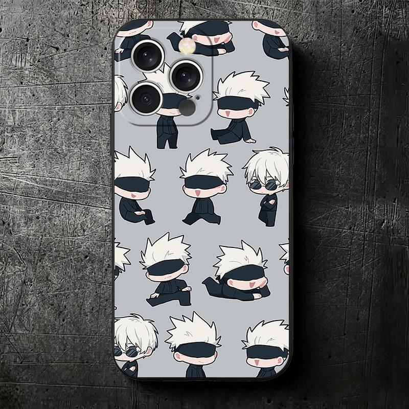 Мультяшный Милый JUJUSU Аниме Мягкий Чехол для Телефона для iPhone 16 16E 17 Air 15 Pro Max 14 Plus 13 Mini 11 12 7 Черная Крышка Задняя Панель
