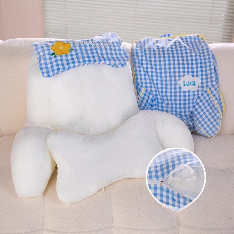 1pcs Pink Checkered Fabric Bedhead Soft Bag with Large Backrest Student Dormitory Reading and Playing Mobile Phone Waist Pads Office Seat Cushion