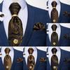 Fashion Mens Tie Set Golden Black Necktie with Alloy Ring Silk Tie Tack Pin Gold Tie Clasp for Party