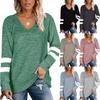 Women's V-Neck Long-Sleeve Contrast Color Loose T-Shirt