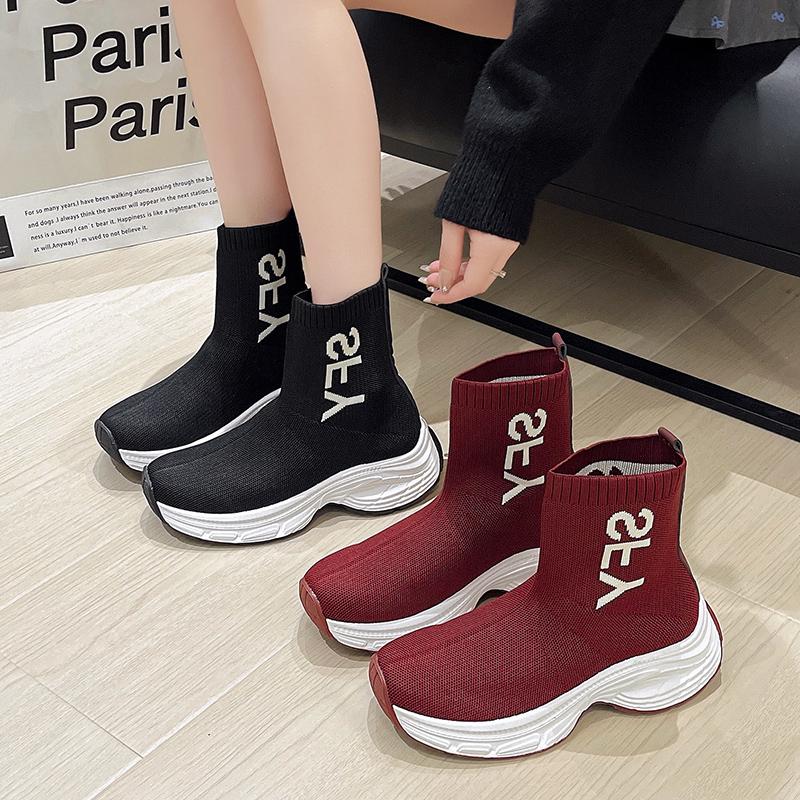 Женские ботильоны с острым носком, эластичные, на толстом среднем каблуке, модные короткие ботинки, новые черные туфли на платформе для женщин