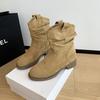 Retro British Style Thick Heel Short Boots Women's 2025 New Autumn High-end with Skirt Stacking Boots Fashion Boots