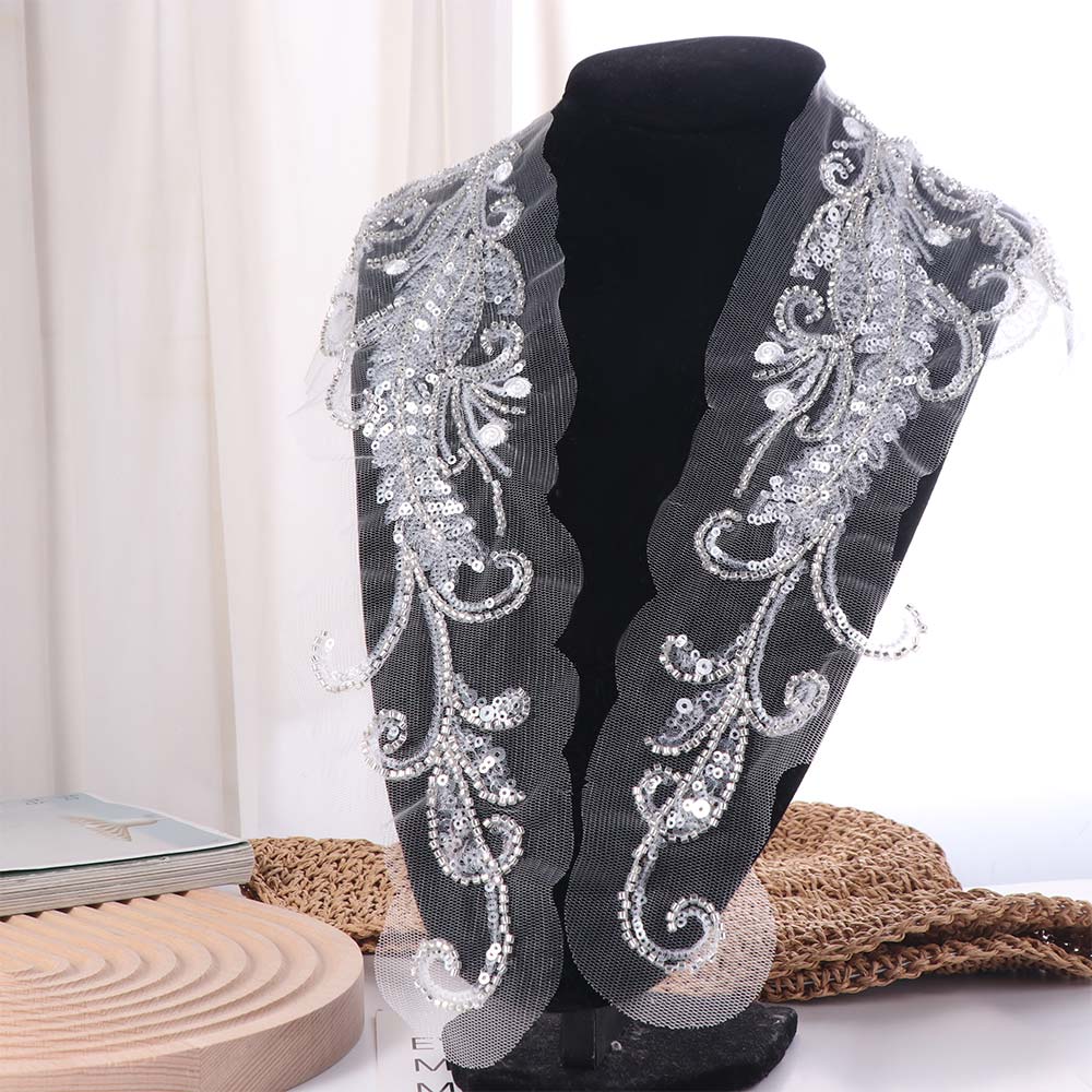 Flower Pattern Flower Rhinestone Patch Elegant Lace Trim Beaded Sequin Patch Polyester Beaded Detail Lace Bodice Applique