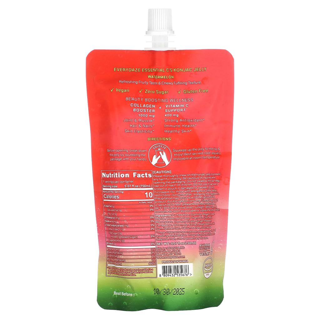 Everydaze Essential C Konjac Jelly, Watermelon Flavor, 5.07 Fl Oz (150 Ml)