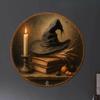 Witch Broom Halloween Sign, Round Aluminum Wall Plaque 20x20cm