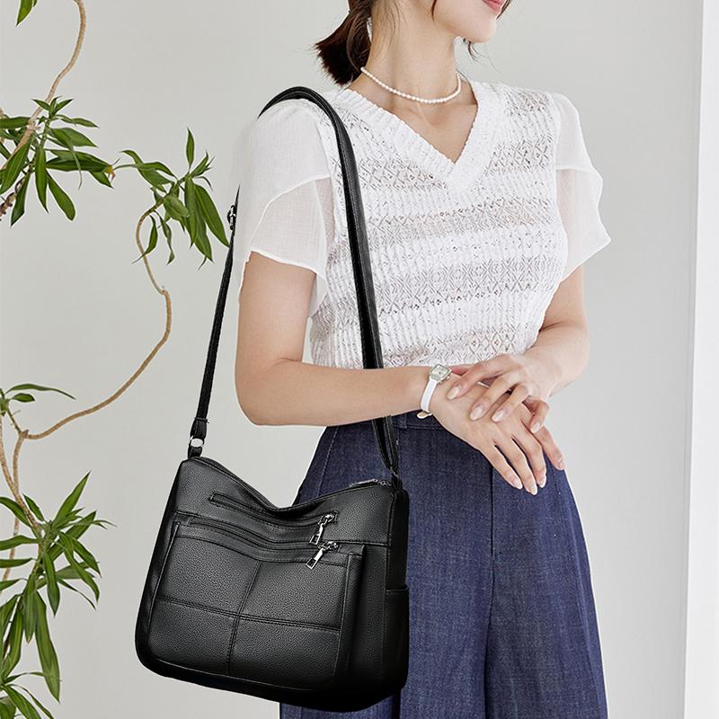Women's Crossbody Bag Multi-Layer Bag Soft Leather Middle-Aged Mother Shoulder Bag