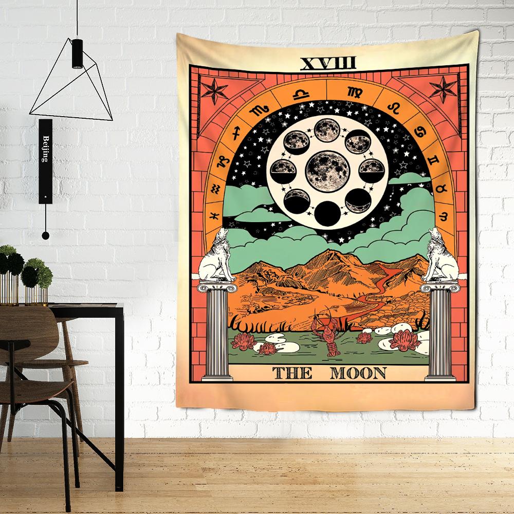 Психоделический гобелен с луной и звездой, настенный гобелен, магия, научная фантастика, богемный хиппи, Таро, искусство, общежитие для девочек, домашний декор