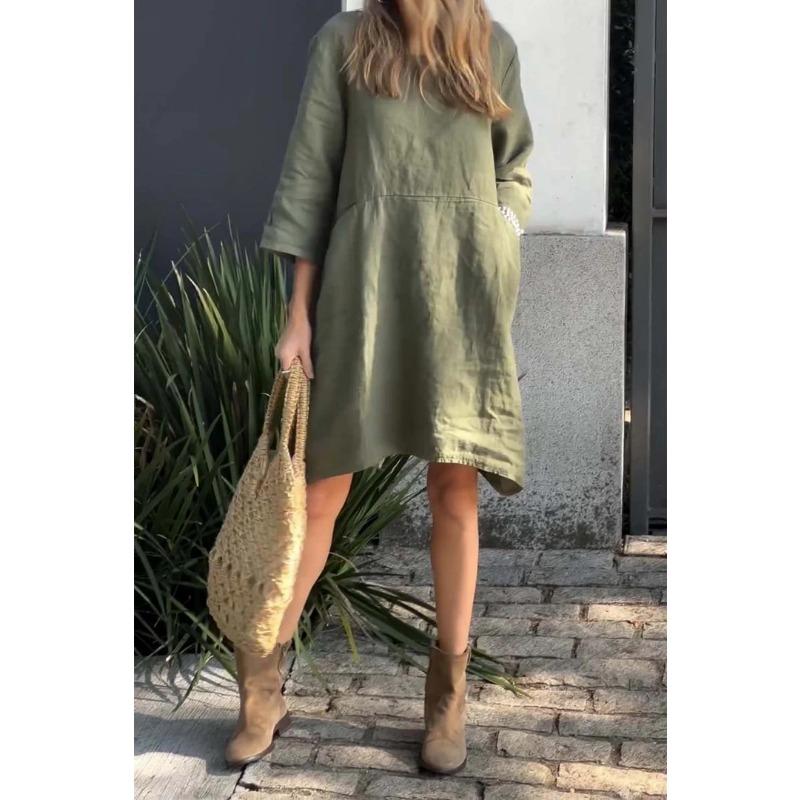 Women's Plus Size Dresses Cute Solid Colours Loose Casual Pocket Dress