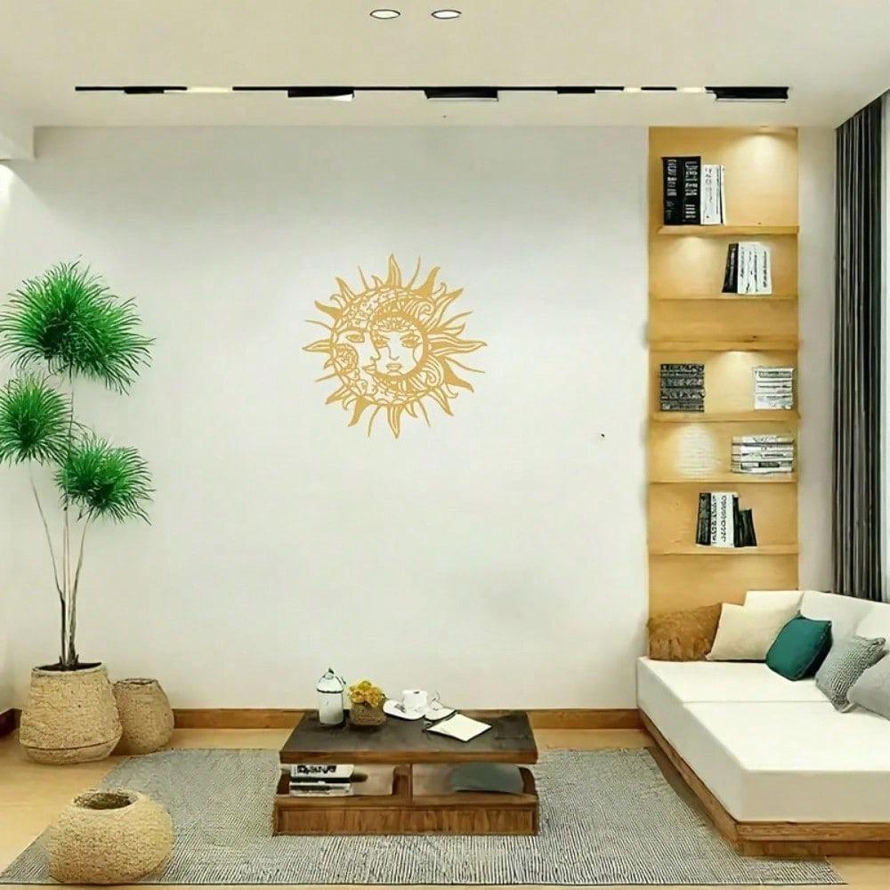 1pc Sun And Moon With Faces Minimalist Metal Wall Art - Modern Home Decor For Bedroom, Living Room, Or Bathroom.