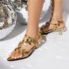 FOREADA Women Patent Leather Sandals Pointed Toe Thin High Heels Buckle Sexy Ladies Fashion Casual Shoes Summer Silver 46