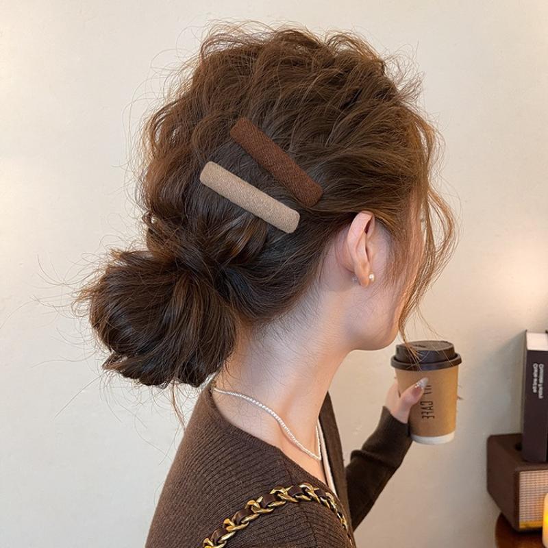2Pcs Korean Elegant Woolen Hair Clip Simple Style Bb Clip Solid Autumn And Winter Hair Accessories