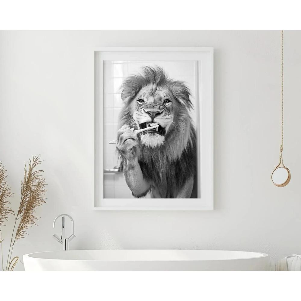 Brushing Teeth Animal Art Poster Lion Monkey Horse Rabbit Dog Cat Eagle Funny Bathroom Wall Stickers Bathroom Animals Home Decor
