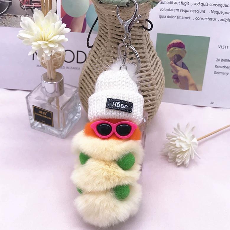 Кролик Рекс красочная гусеница плюшевая сумка кулон брелок креативный милый женский норковый ювелирный подарок