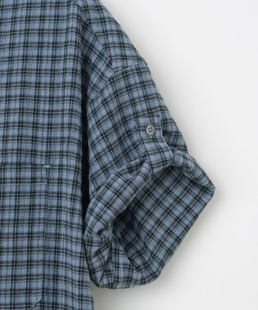 MILLO ARCHIVE Narrow Wrinkle Check Roll-Up Half Shirt [Grunge Blue]