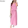 Women Short Sleeve Blouse and Long Skirts Summer Two Piece Suit Sets
