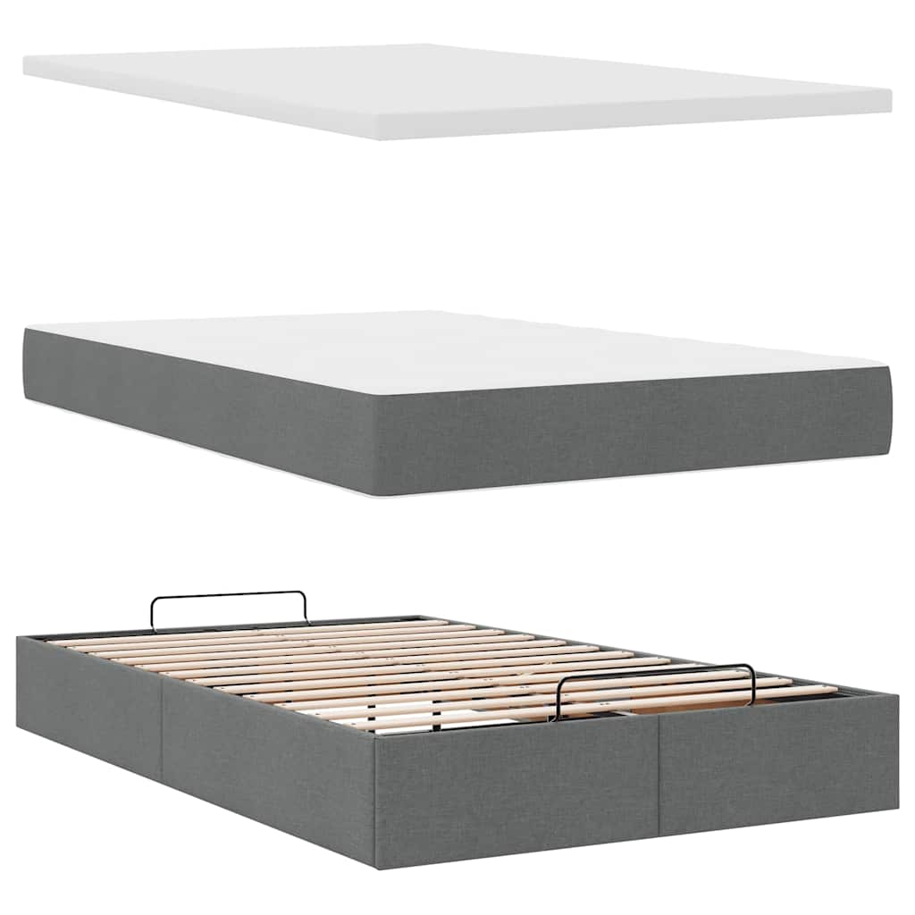 Enjoy restful nights with this Ottoman bed with mattress and LEDs in dark gray 120 x 200 cm fabric