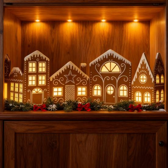DIY Foldable Christmas Gingerbread House Cardboard Kit with LED Light Make A Gingerbread House Craft Kit for Home Cabinet Christmas Party Decoration