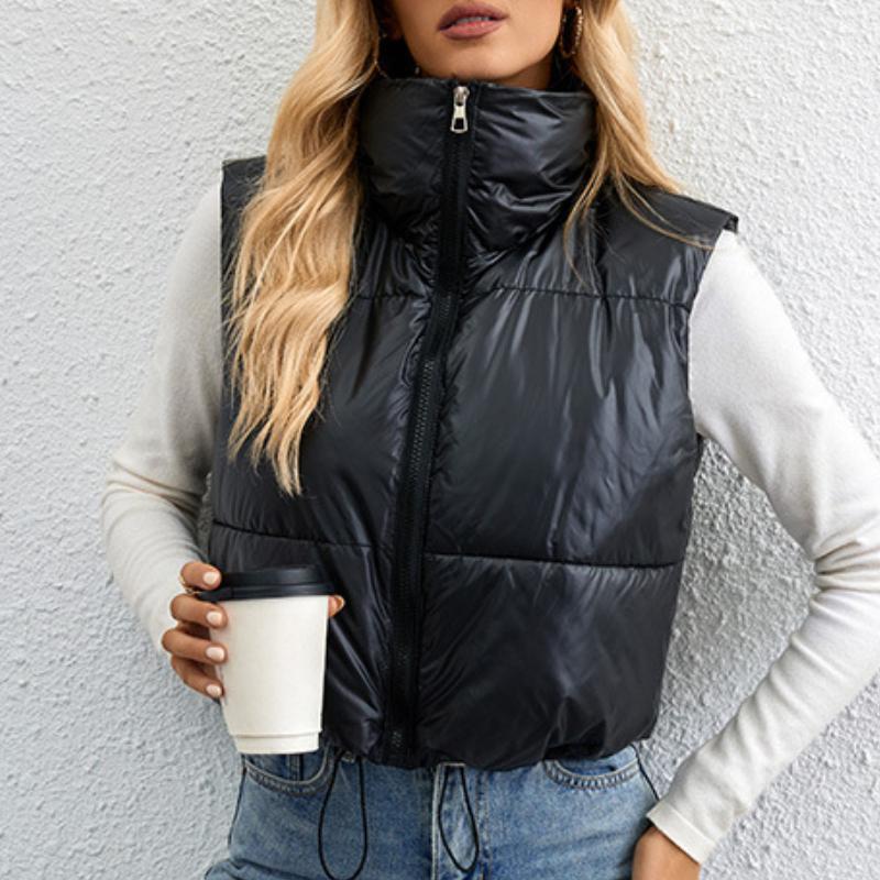 Жилет с воротником-стойкой и завязками на шнурке для женщин, легкая куртка без рукавов с хлопковой подкладкой, короткое теплое пальто, женская стеганая куртка