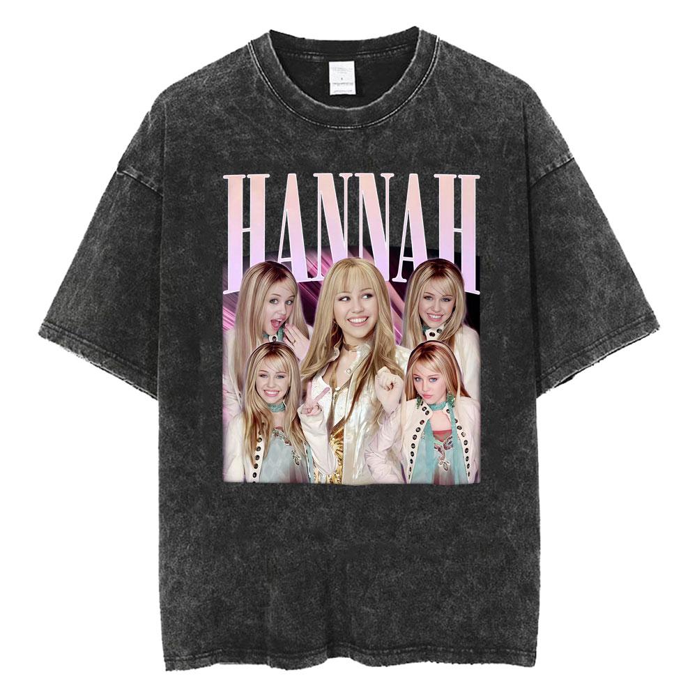 Miley Cyrus Hannah Montana Logo T Shirt Men Women Summer Casual Vintage Washed T Shirts Unisex Fashion Aesthetic Hip Hop T-shirt
