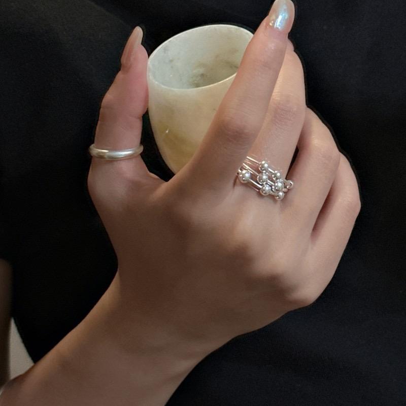 Xiaomi 925 Sterling Silver Rings For Women Geometric Fine Jewelry Finger Adjustable Geometric Ball Ring For Party Birthday Gift