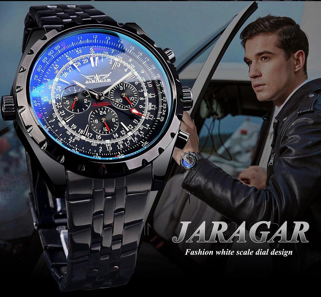 Механические мужские часы из нержавеющей стали Jaragar Blue Glass