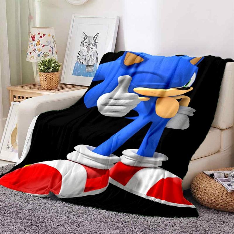 Personalized Sonic Hedgehog Cartoon Blanket for Bed Sofa Car Office Nap Super Soft D Printing Customizable