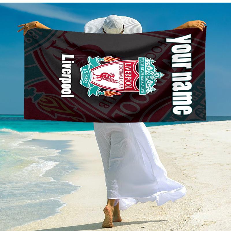 Personalized customized proof beach towel with Liverpool FC logo pattern - soft, absorbent,quick-drying,perfect