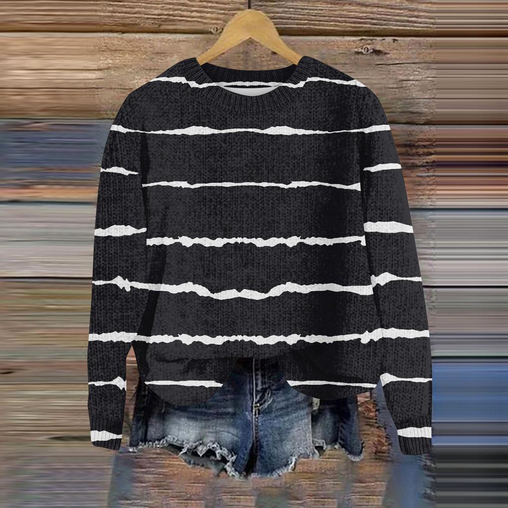 Свитшоты для женщин Вязаный свитер Милая рубашка Осенний круглый вырез Пуловер Топы