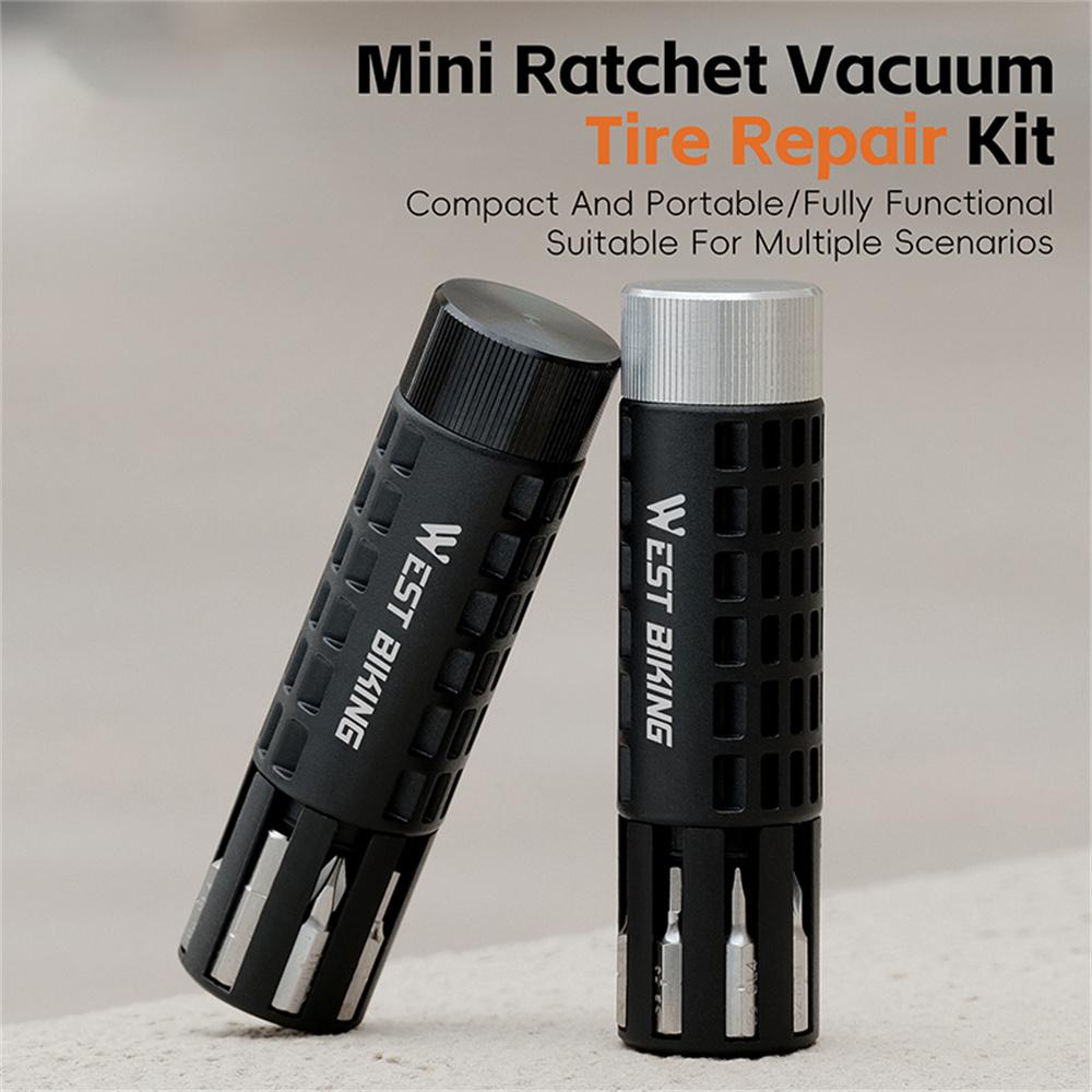WEST BIKING YP0719484 Portable Bike Repair Tool Kit Mini Ratchet Wrench Set Vacuum Tire Patch Kit for Bicycle/E-Bike/Motorcycle